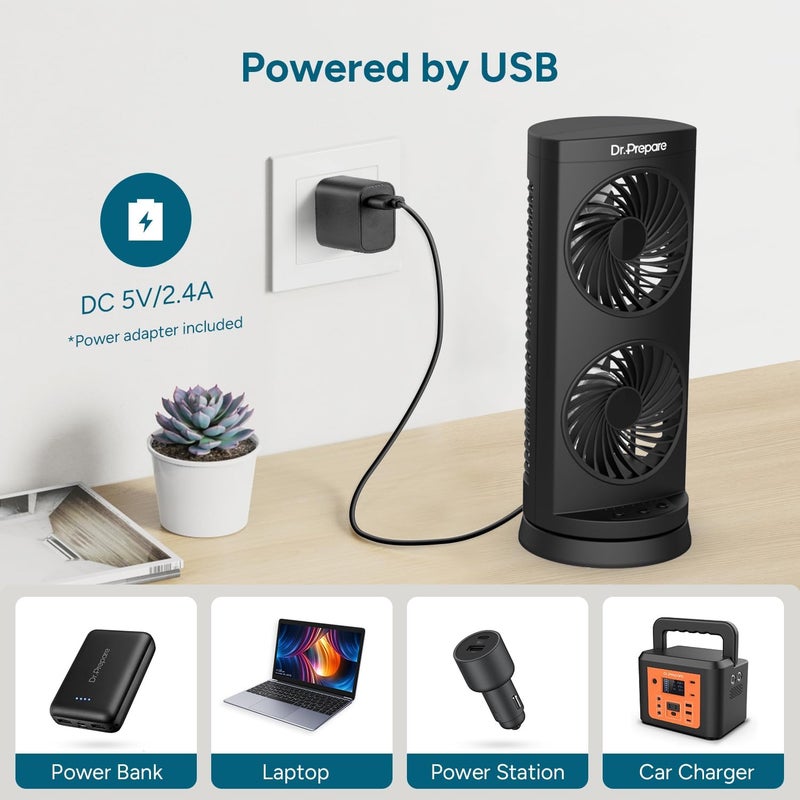 Dr. Prepare Tower Fan Oscillating Fan, Portable Desk Fan with 3-Speed Options, Dual Air Circulation, 110° Oscillation, 3 Timers, Personal Quiet Table Fan for Home Office Desktop Bedroom, 13 inch - Image 3